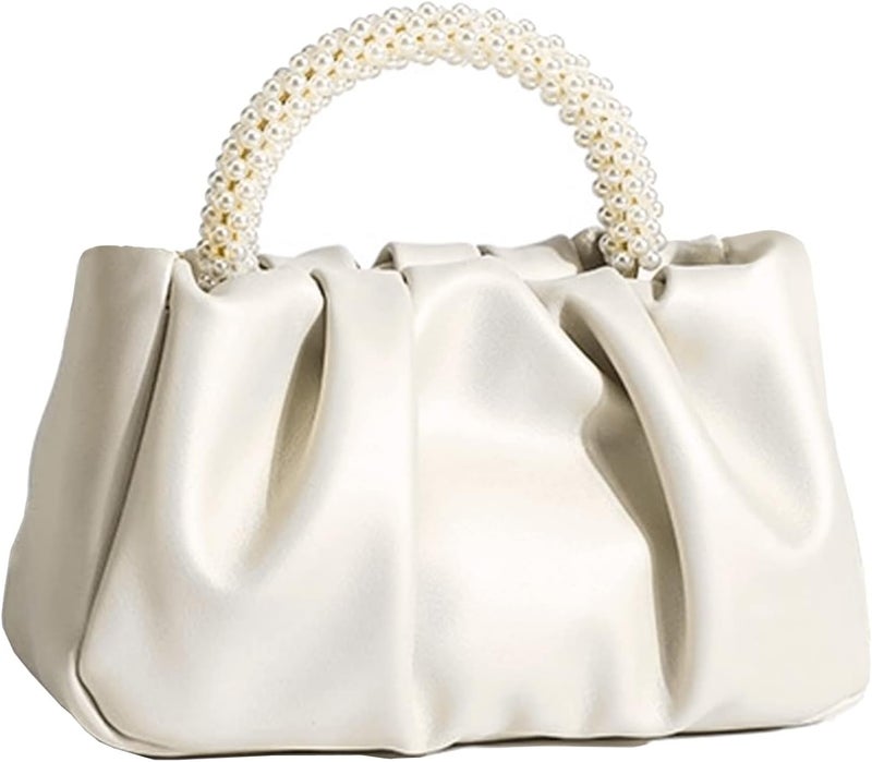 Beatfull Evening Purse Women Small Pearl Handbags Soft Leather Ruched Bag Wedding Bridal Clutch Party Prom Crossbody Purses - Image 1